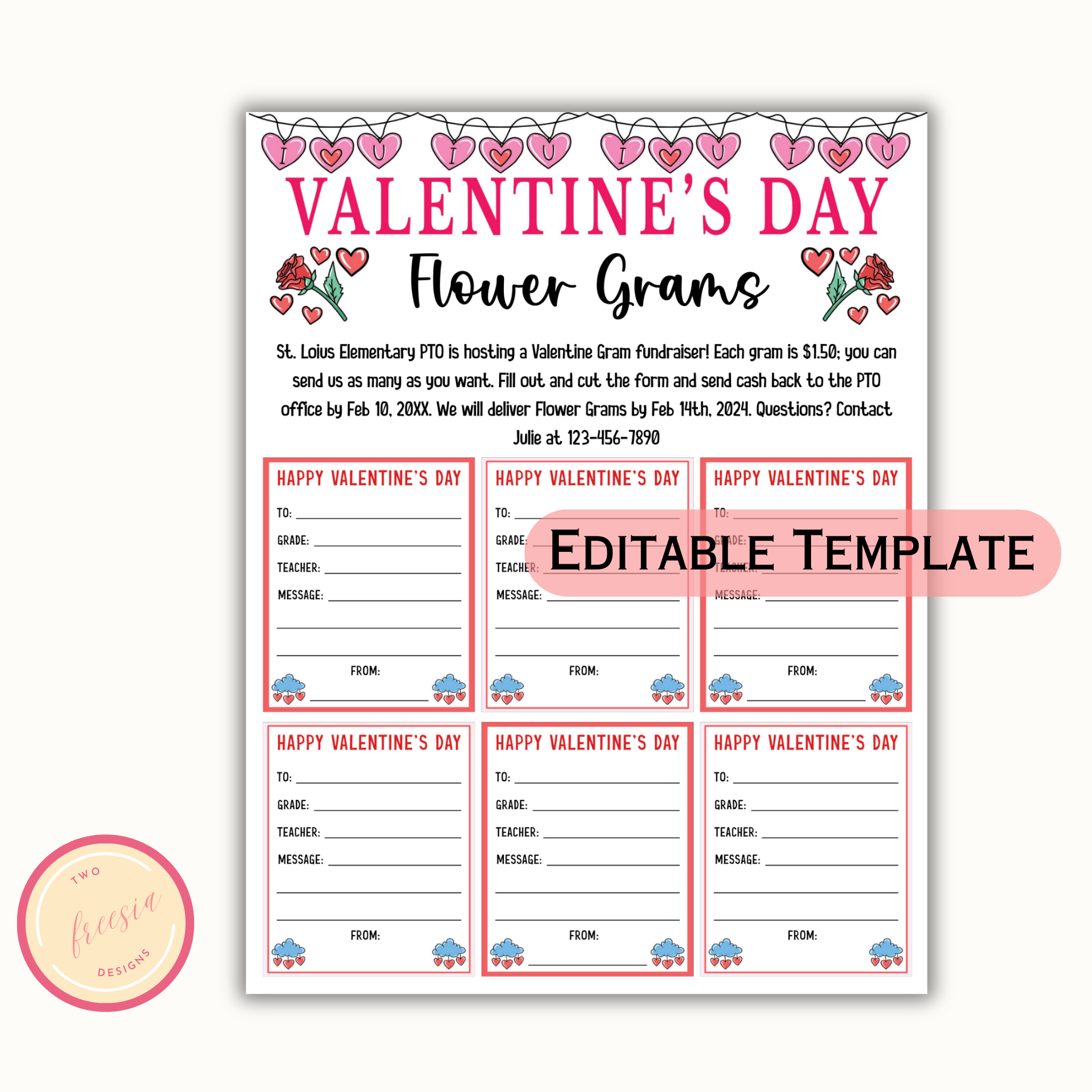Valentine's Day Editable Flower Gram Template