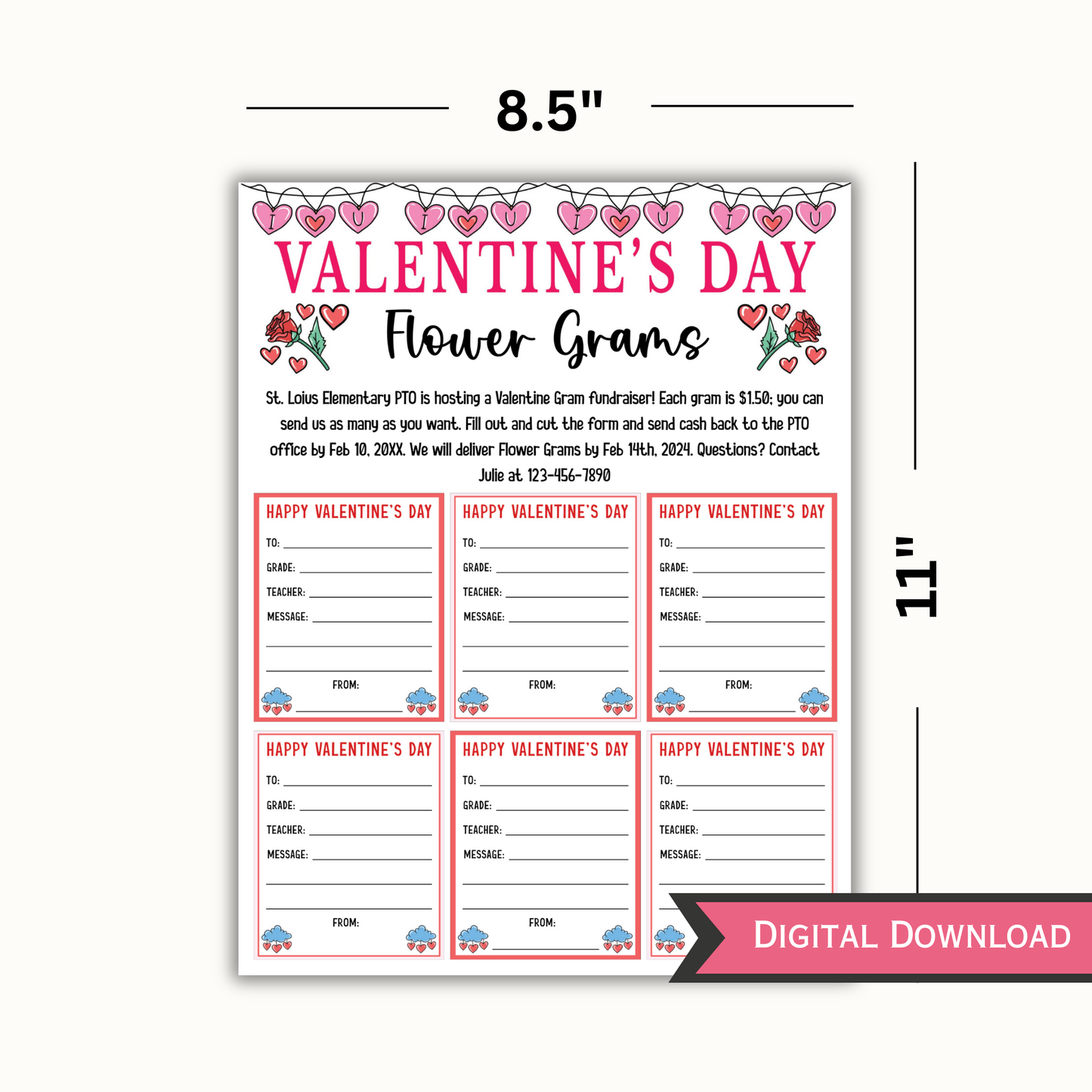 Valentine's Day Editable Flower Gram Template