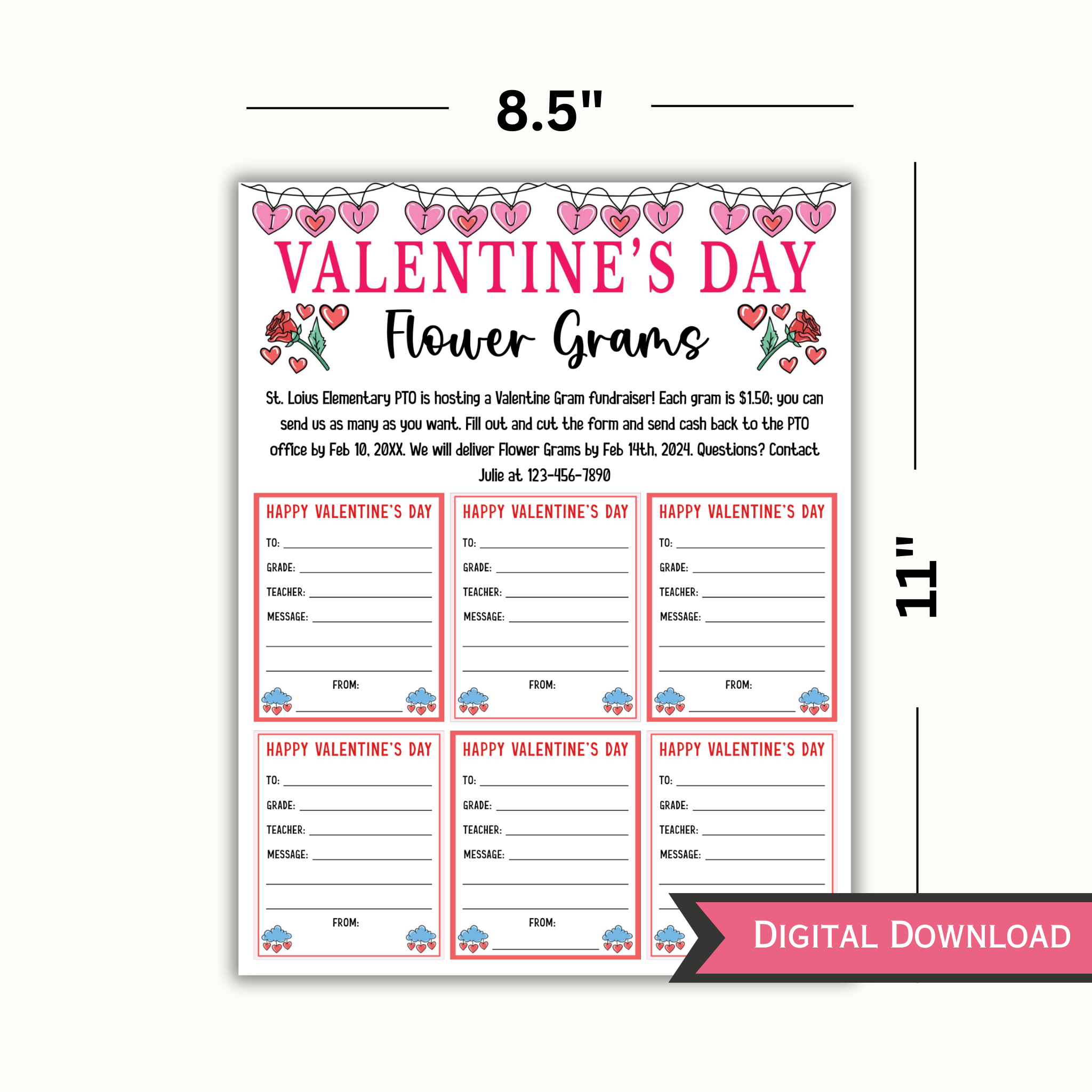 Valentine's Day Editable Flower Gram Template