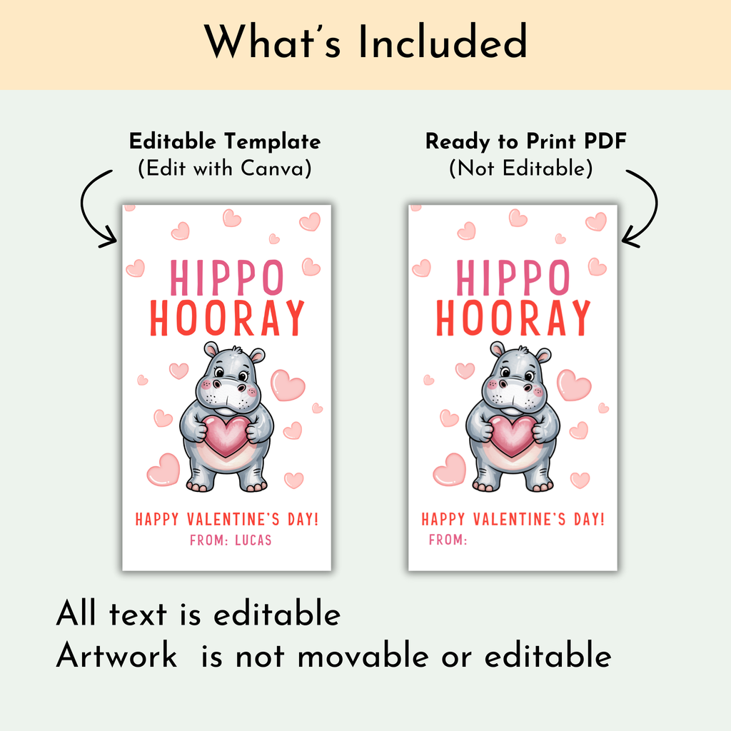 Hippo Valentine's Gift Tag