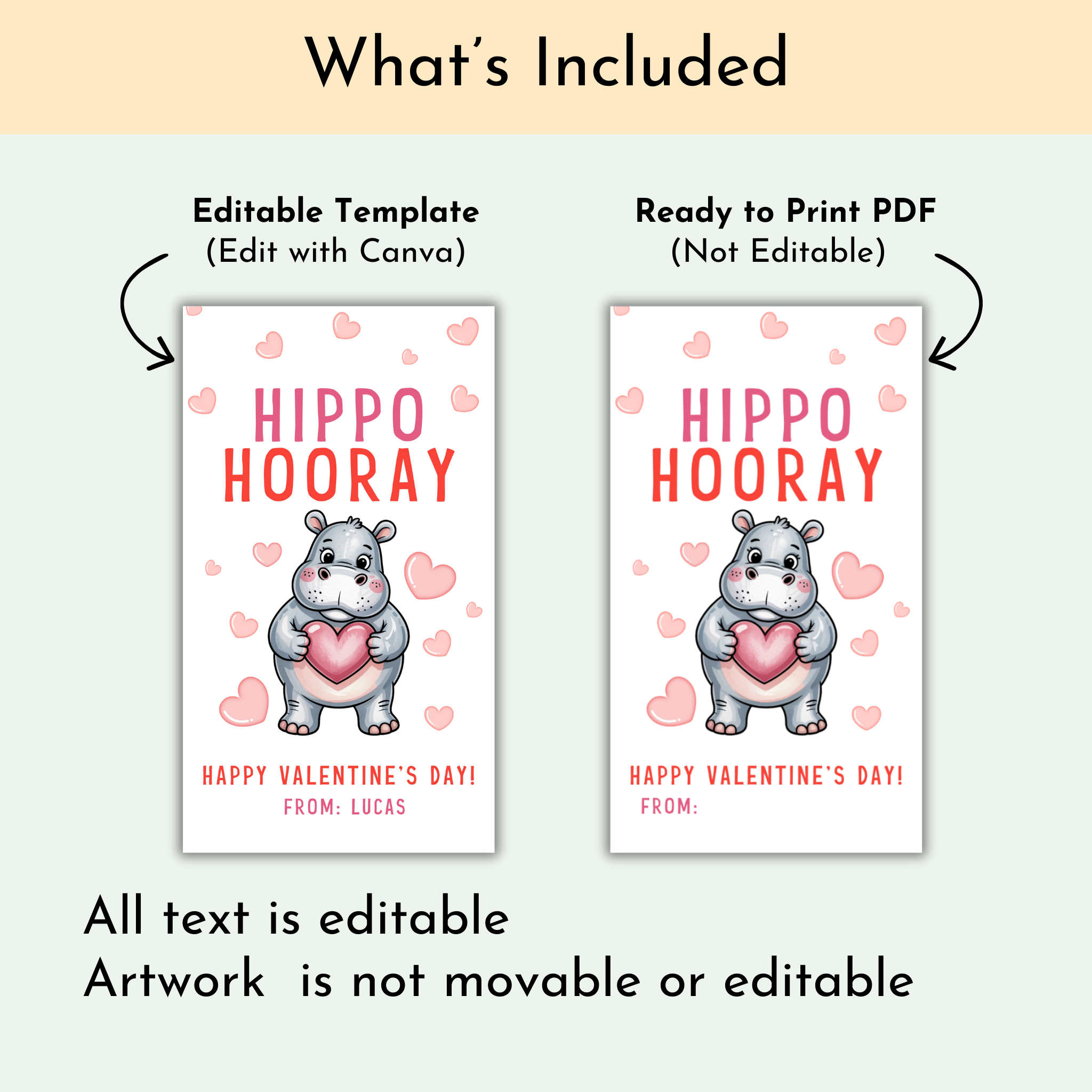 Hippo Valentine's Gift Tag