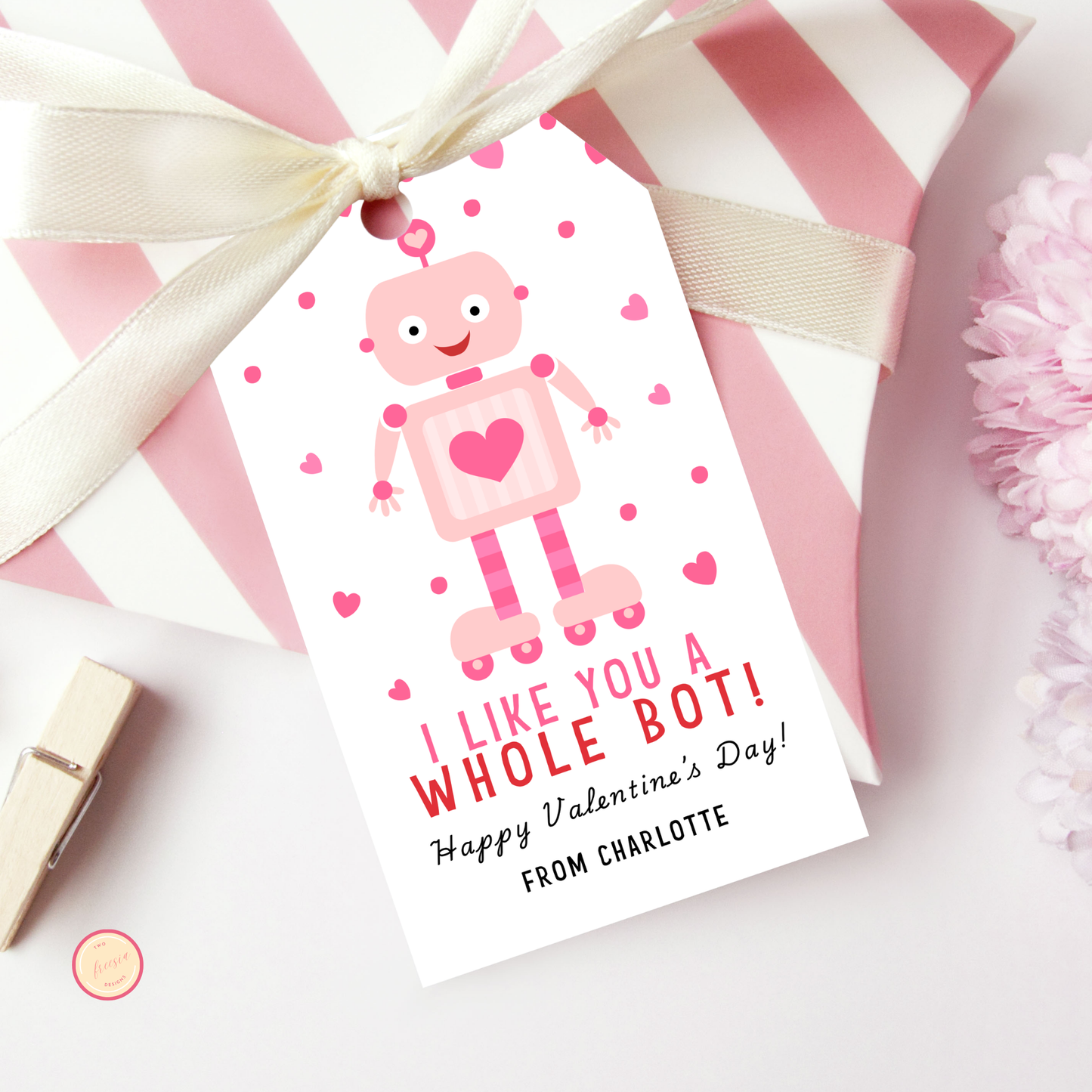 Pink Robot Valentine Tag