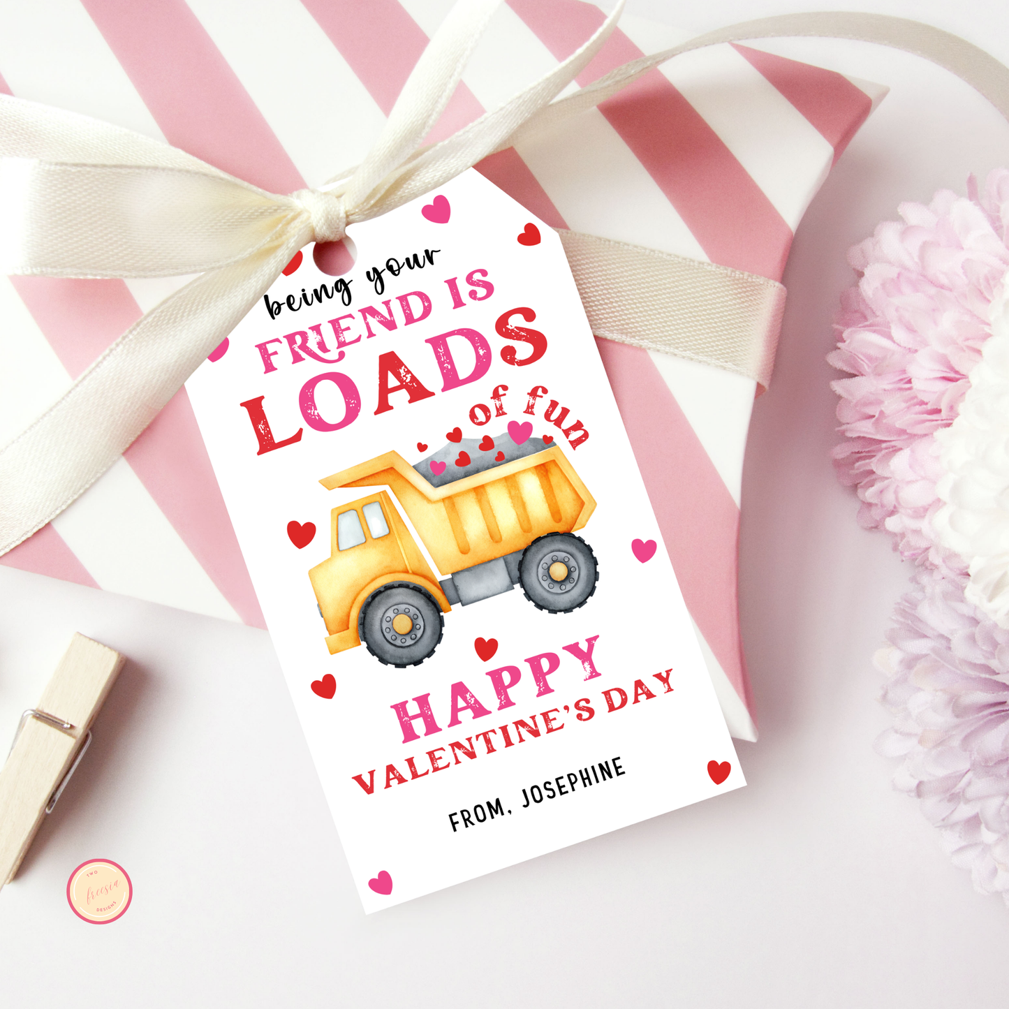 Valentine's Day Construction Truck Tag
