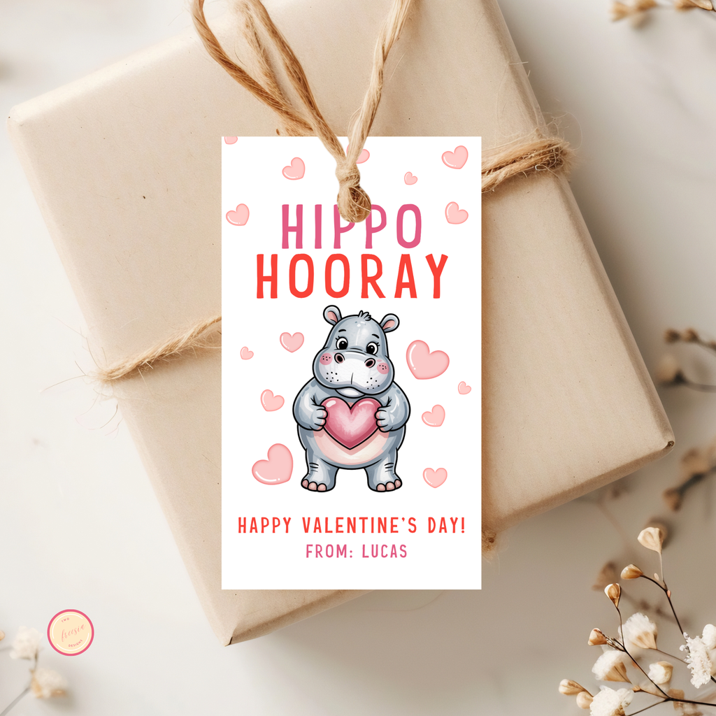 Hippo Valentine's Gift Tag