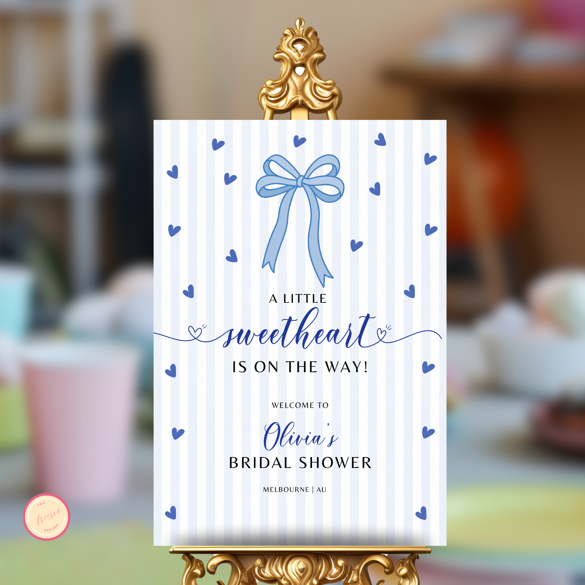 Valentine Baby Shower Welcome Sign - Blue Bow
