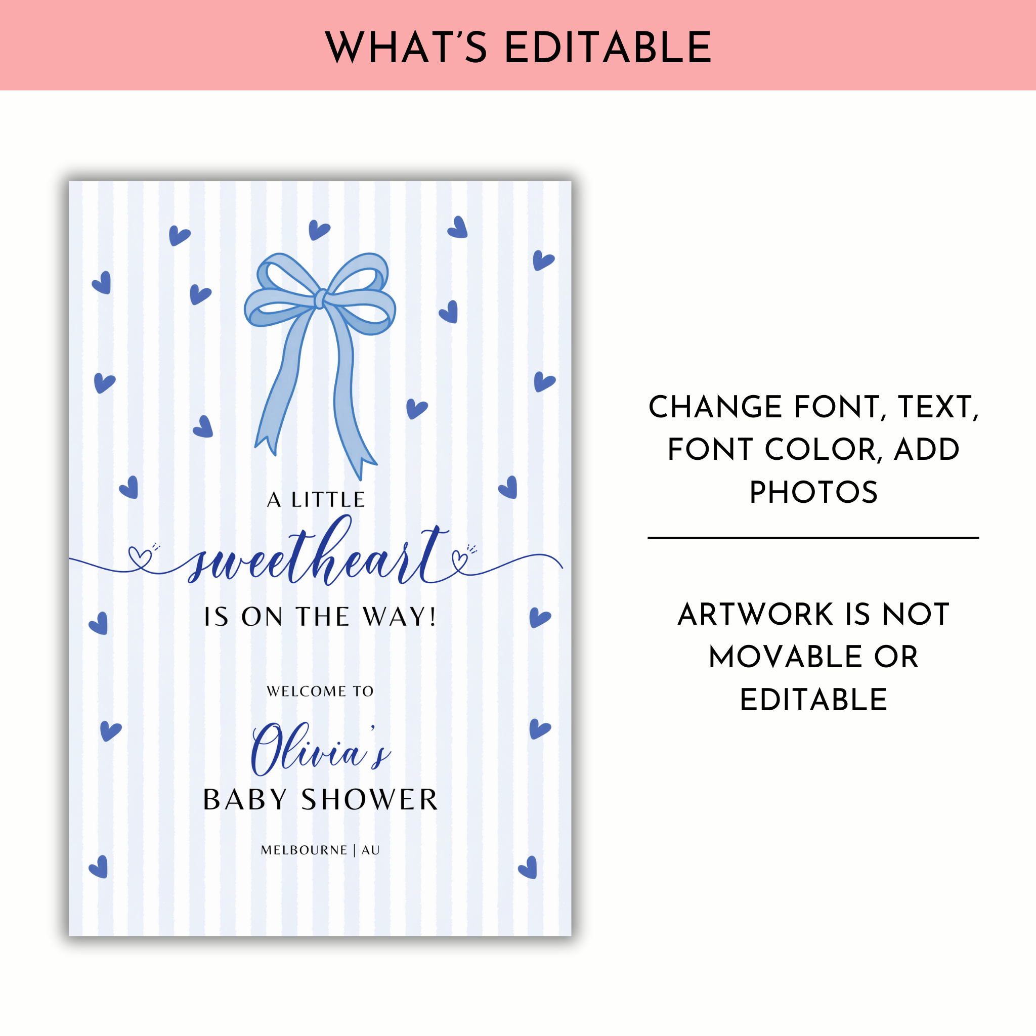 Valentine Baby Shower Welcome Sign - Blue Bow