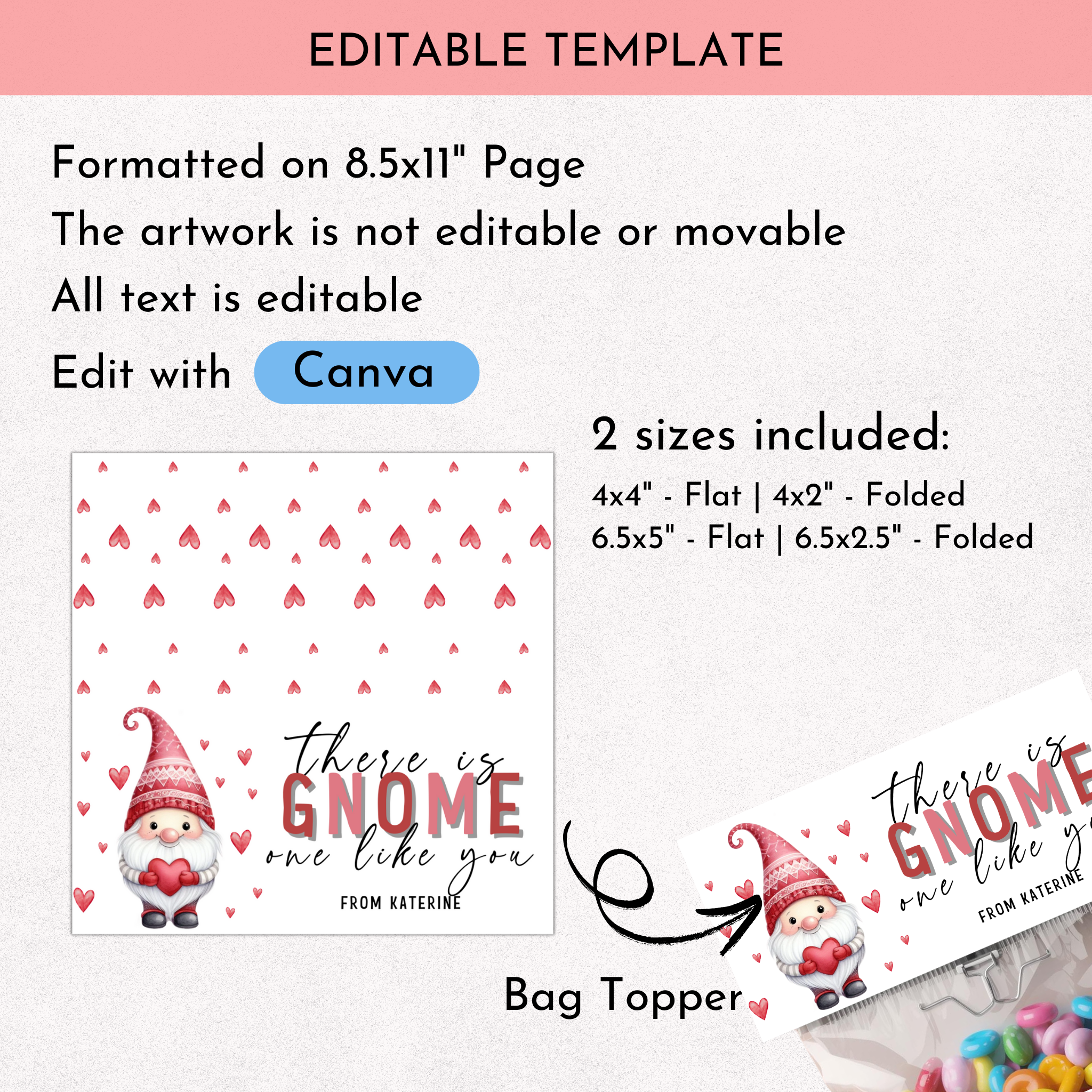 Valentine Gnome Bag Topper