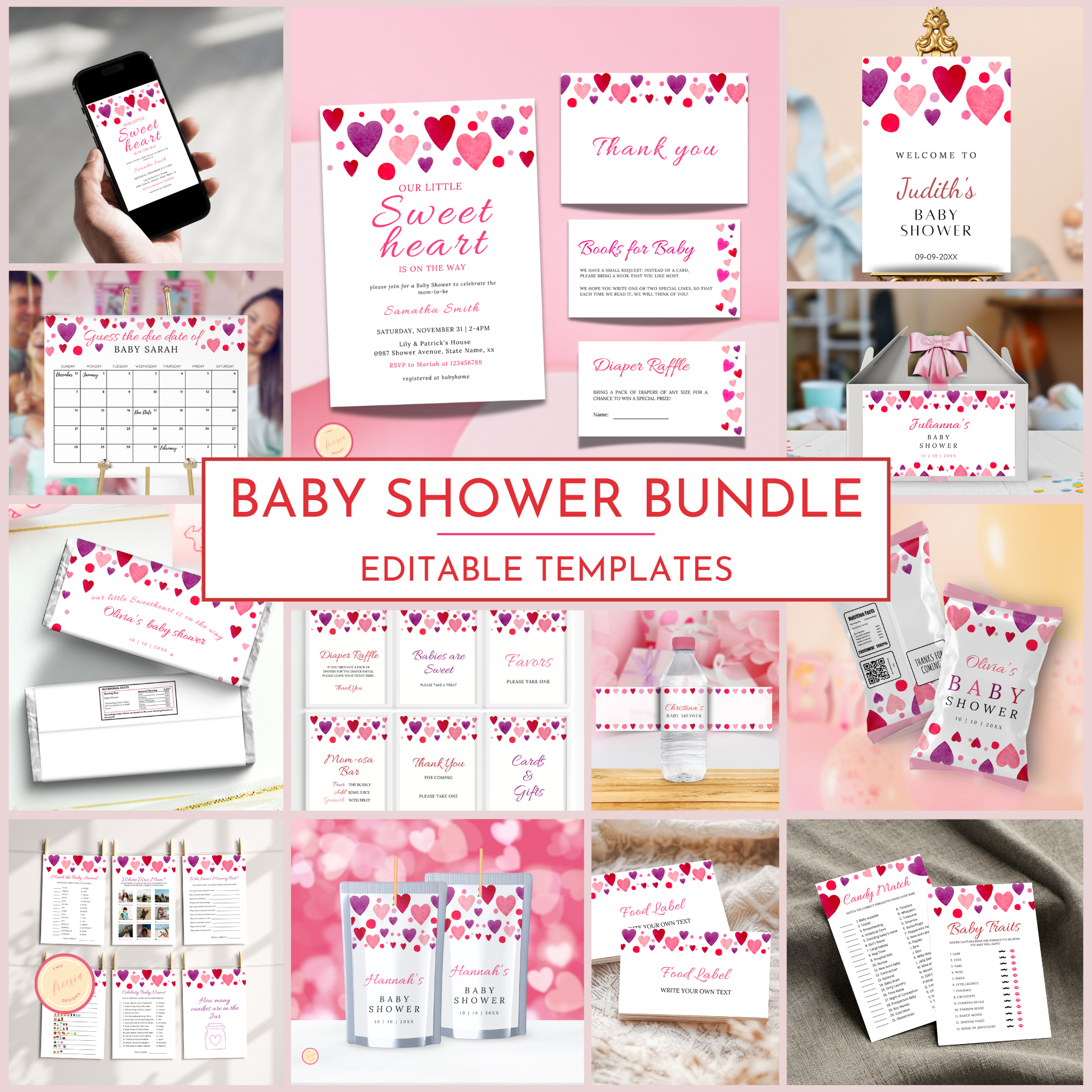 Valentine Baby Shower Bundle | Pink Hearts