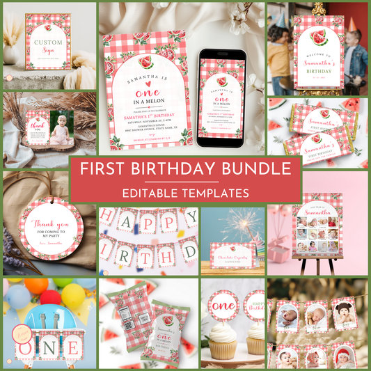 Watermelon 1st Birthday Template Bundle #1