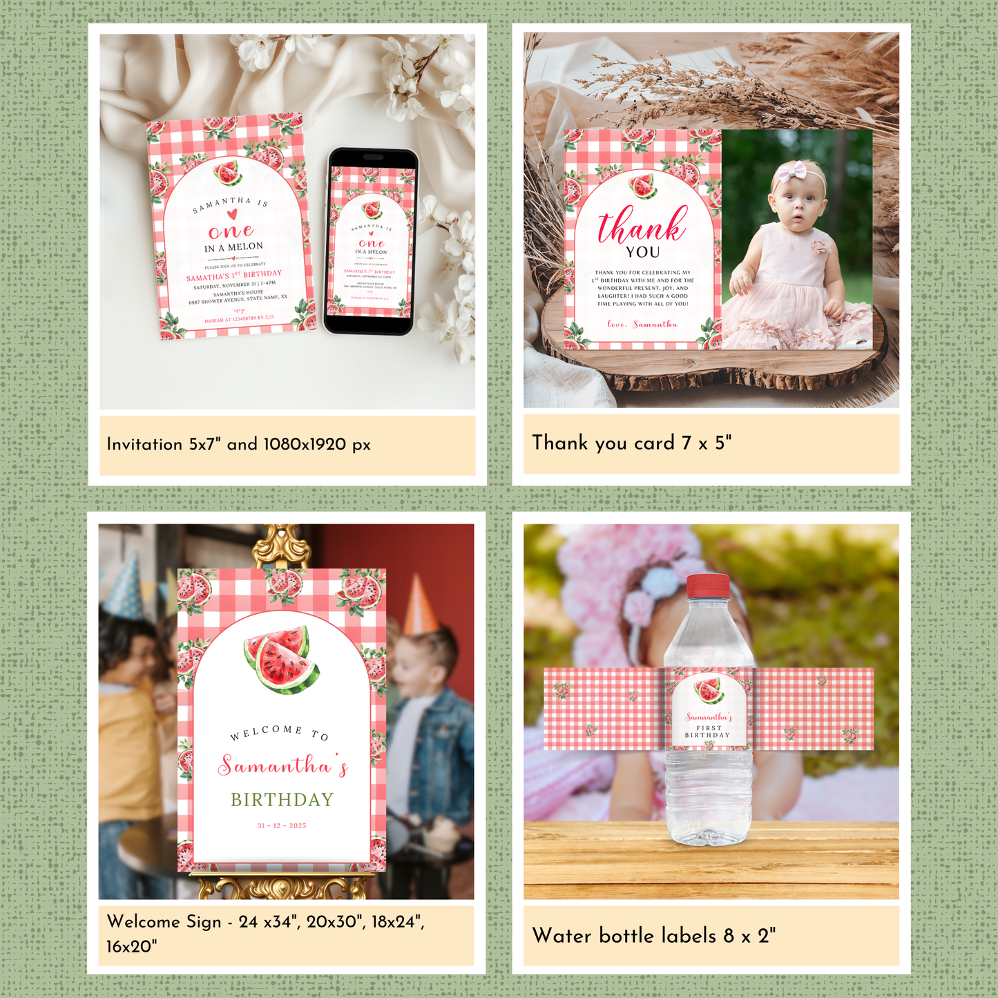 Watermelon 1st Birthday Template Bundle #1
