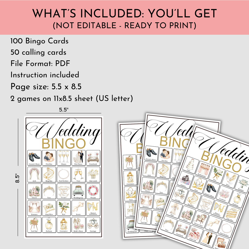 Wedding Bingo | 100 Cards