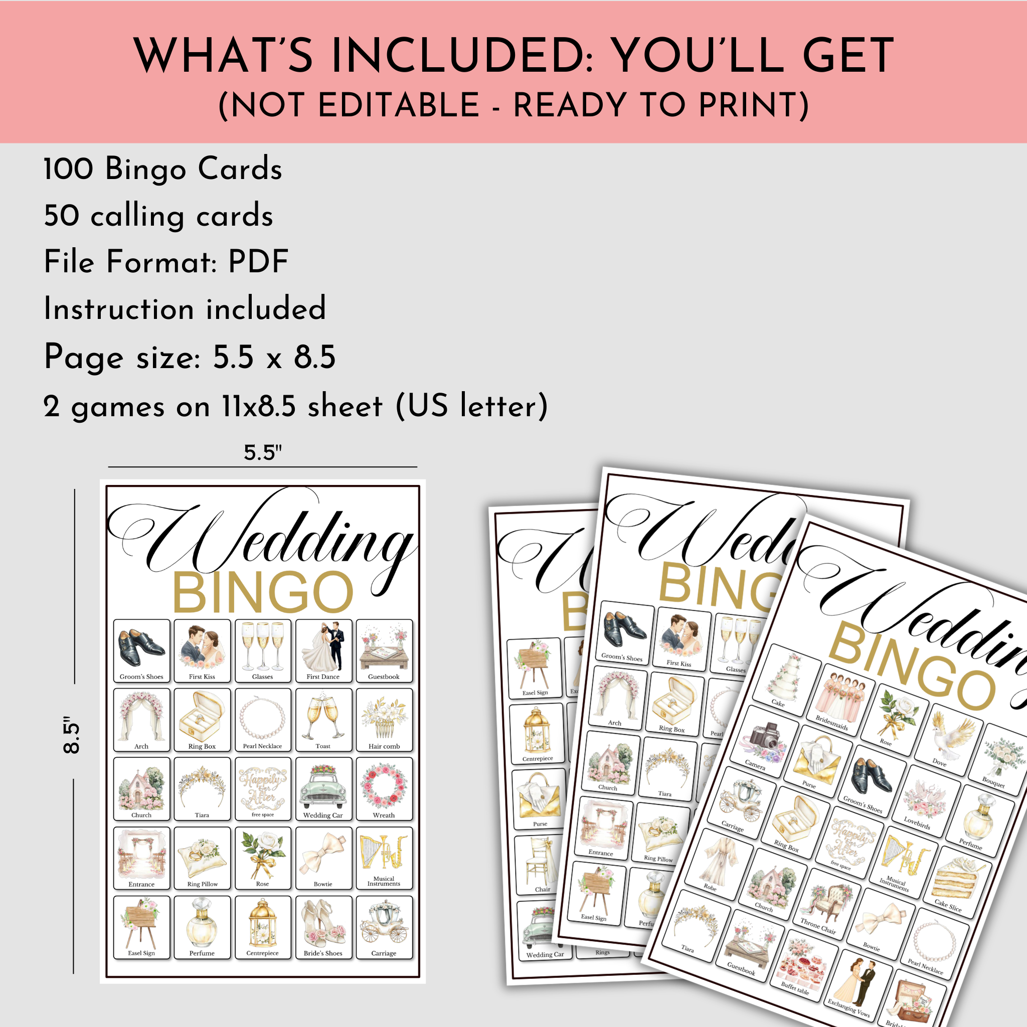 Wedding Bingo | 100 Cards