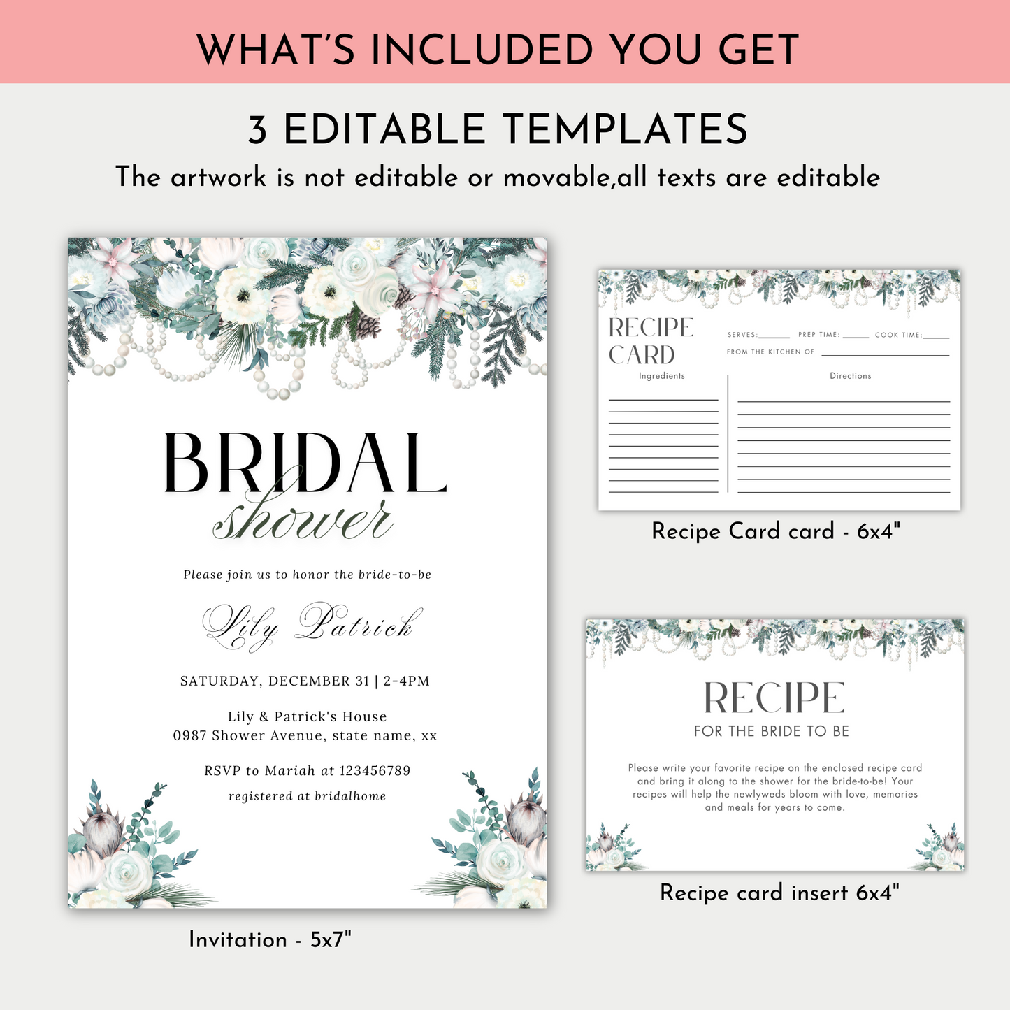 Winter Bridal Shower + Recipe Card Bundle #1