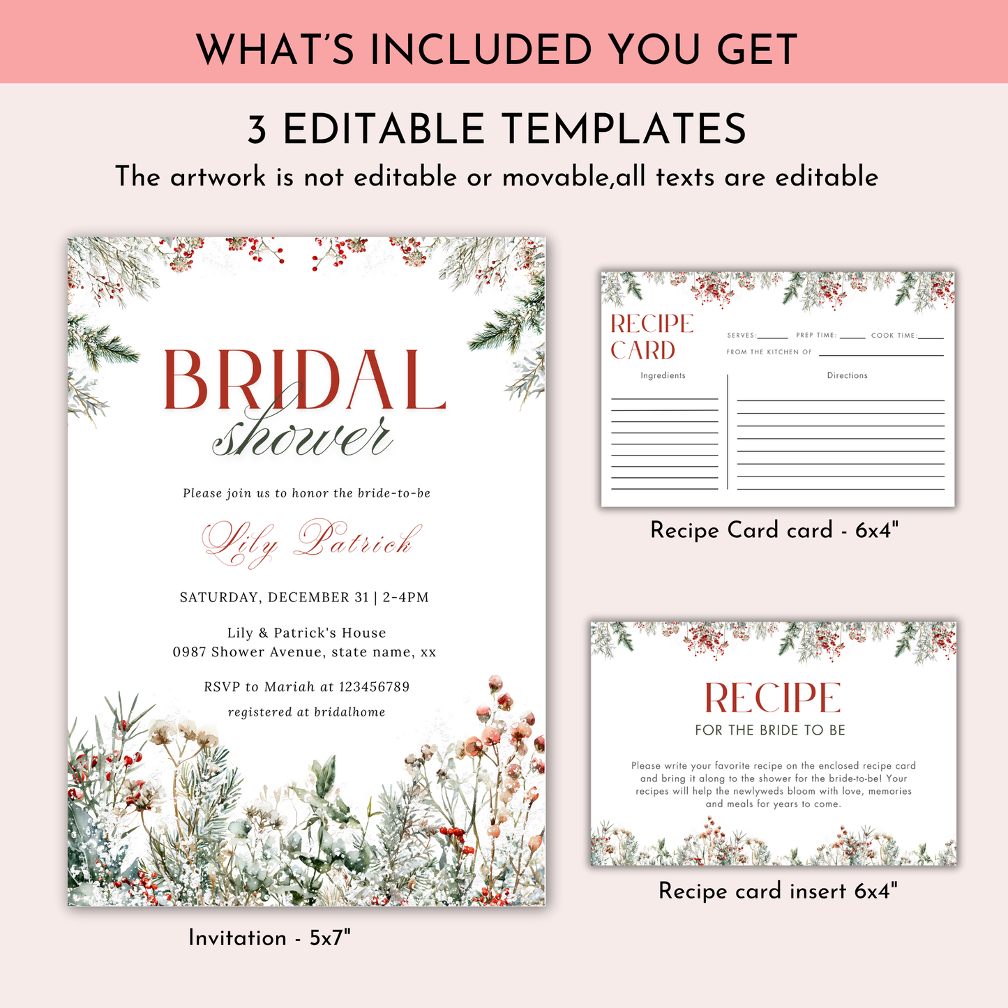 Winter Bridal Shower + Recipe Card Bundle #2