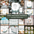 Winter 1st Birthday Template Bundle | Woodland