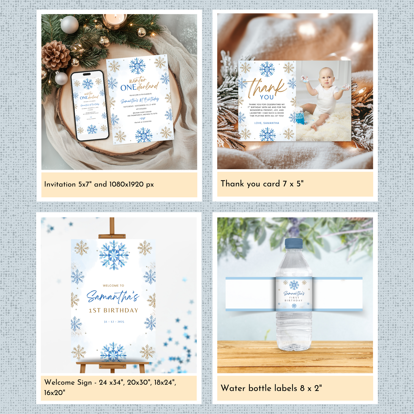 Winter 1st Birthday Template Bundle | Blue