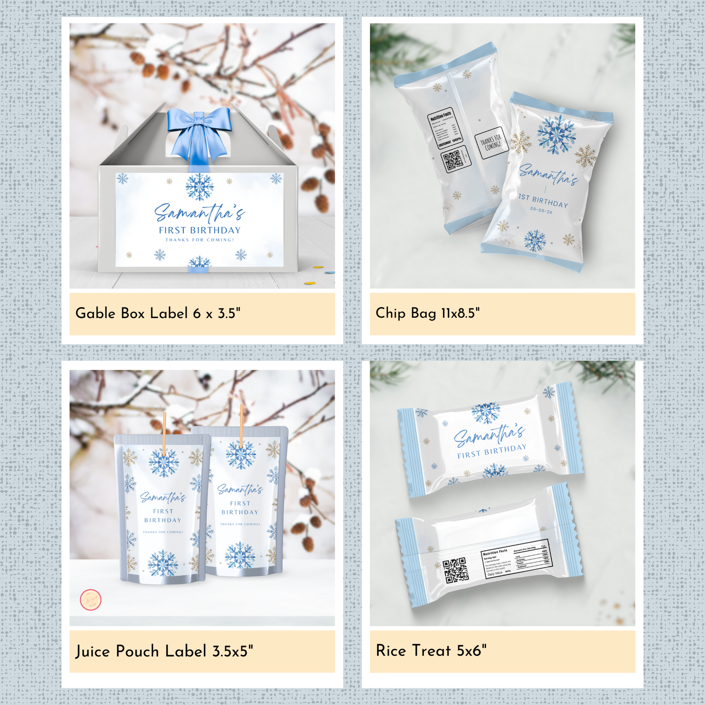 Winter 1st Birthday Template Bundle | Blue