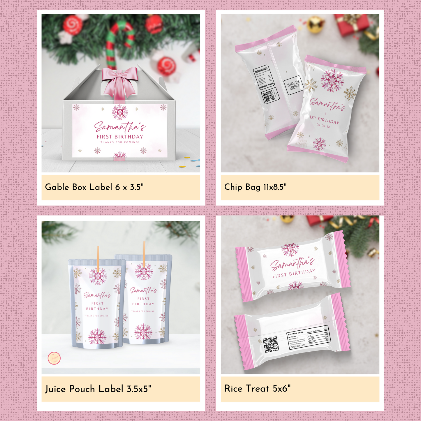 Winter 1st Birthday Template Bundle | Pink