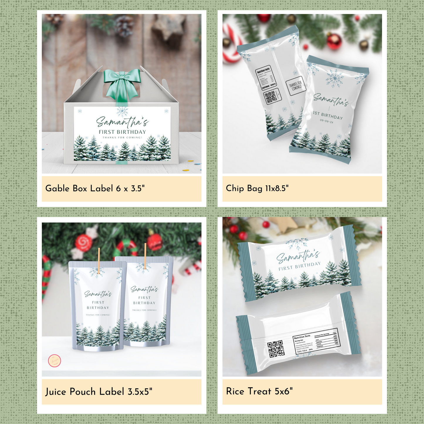 Winter 1st Birthday Template Bundle | Woodland