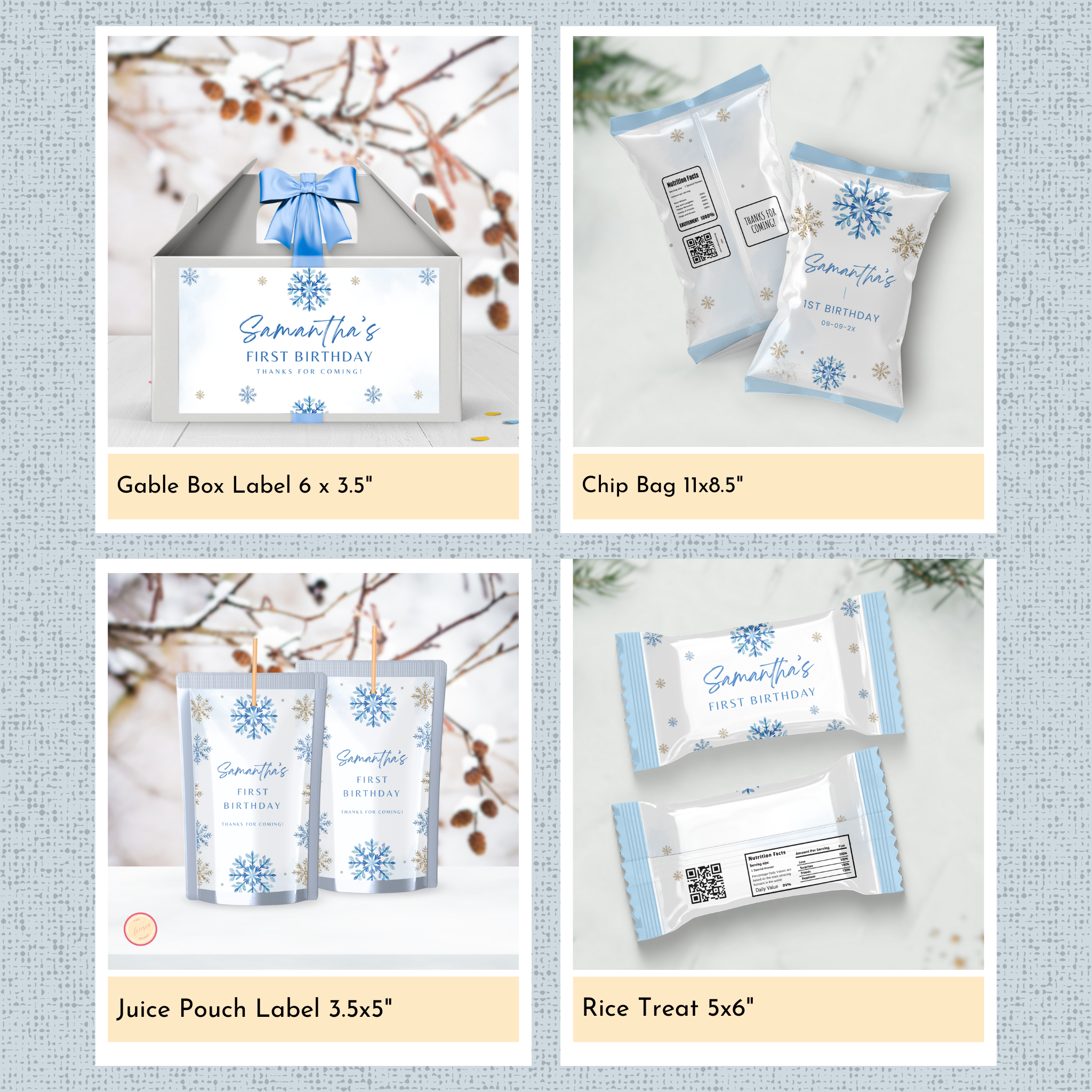 Winter 1st Birthday Template Bundle | Blue