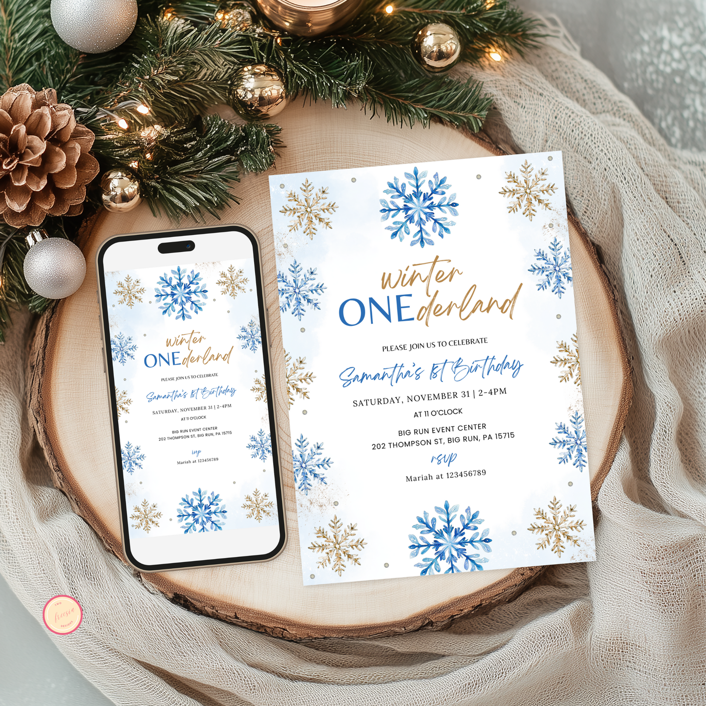 Winter 1st Birthday Invitation - Blue