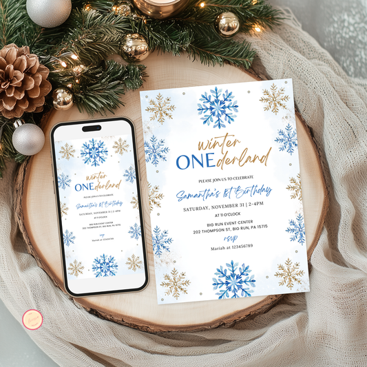 Winter 1st Birthday Invitation - Blue