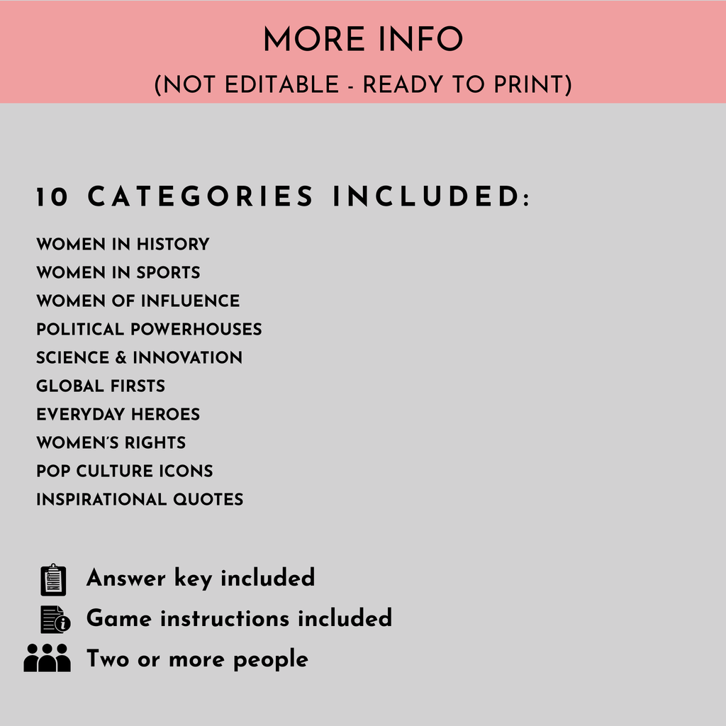 Women's History Trivia Game Bundle