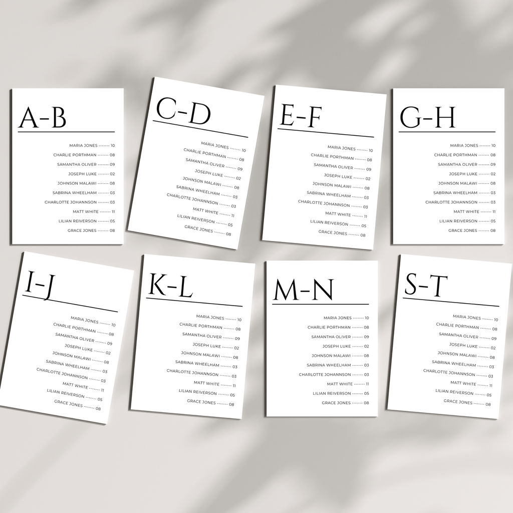 Alphabetical Wedding Seating Chart Template