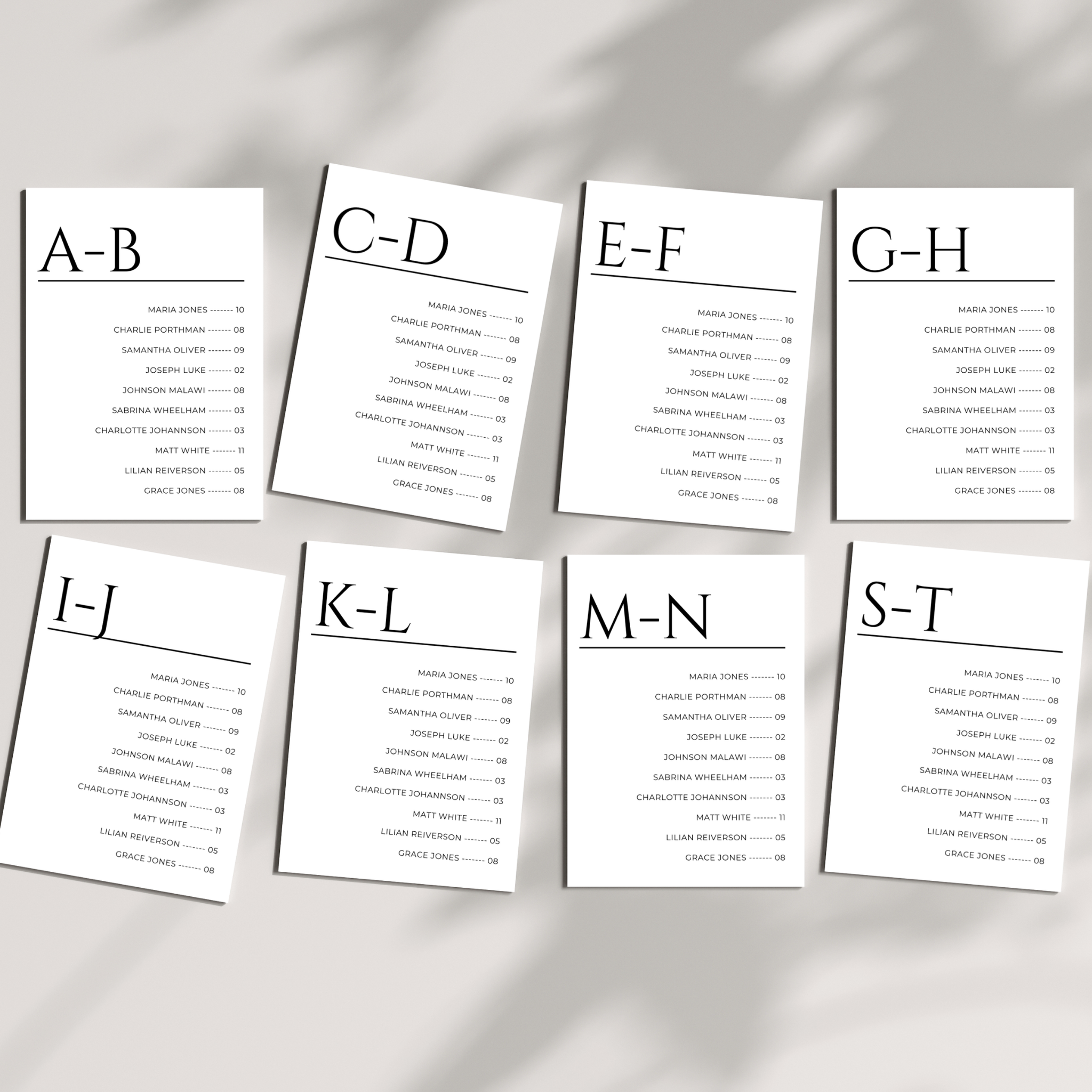 Alphabetical Wedding Seating Chart Template