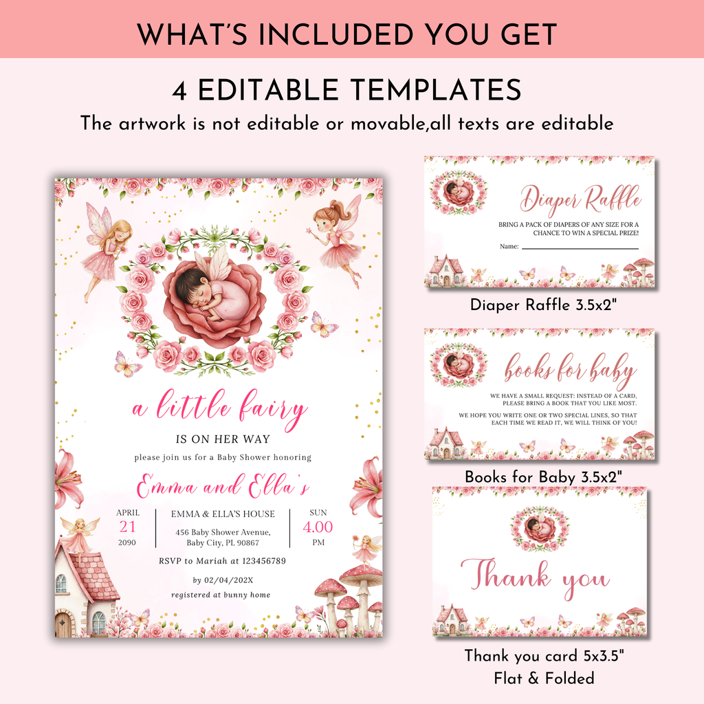 A Little Fairy is on Her Way Baby Shower Invitation Set