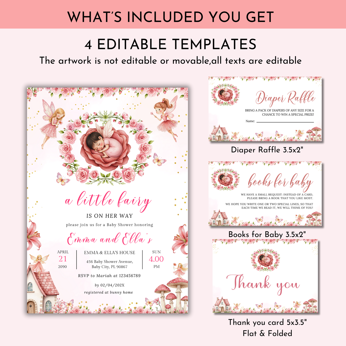A Little Fairy is on Her Way Baby Shower Invitation Set