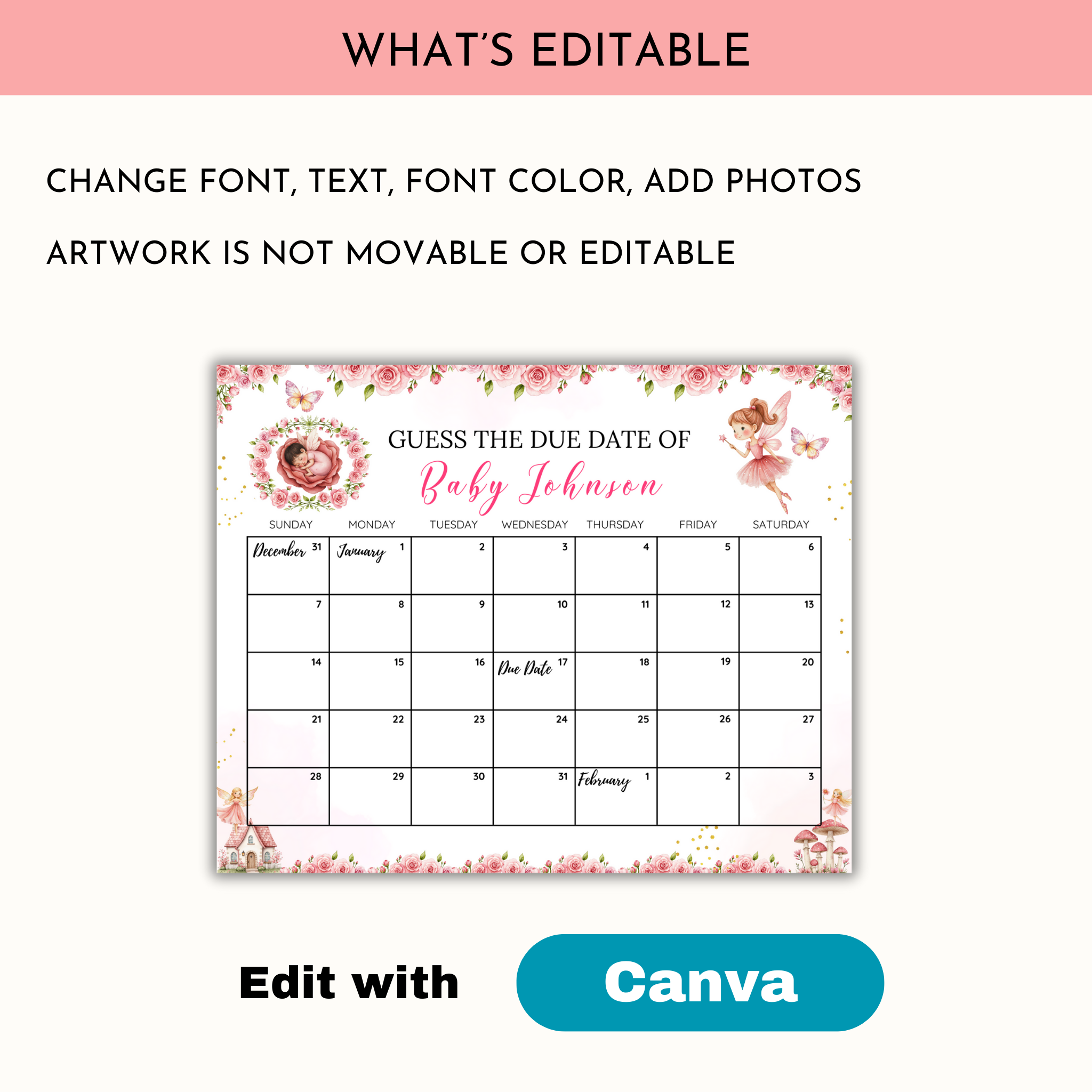 Fairy Baby Due Date Calendar Game