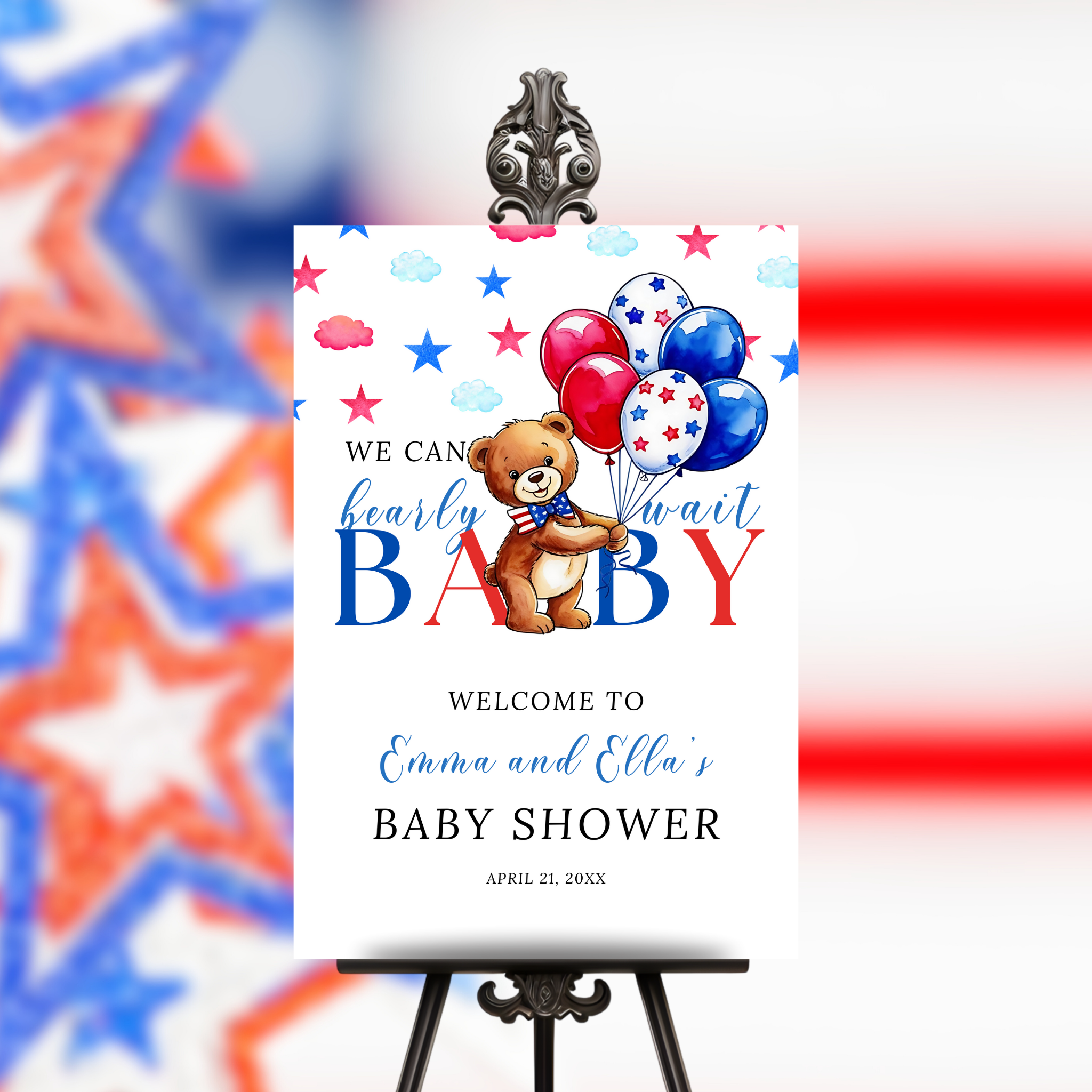 Patriotic Baby Shower Welcome Sign - Bear