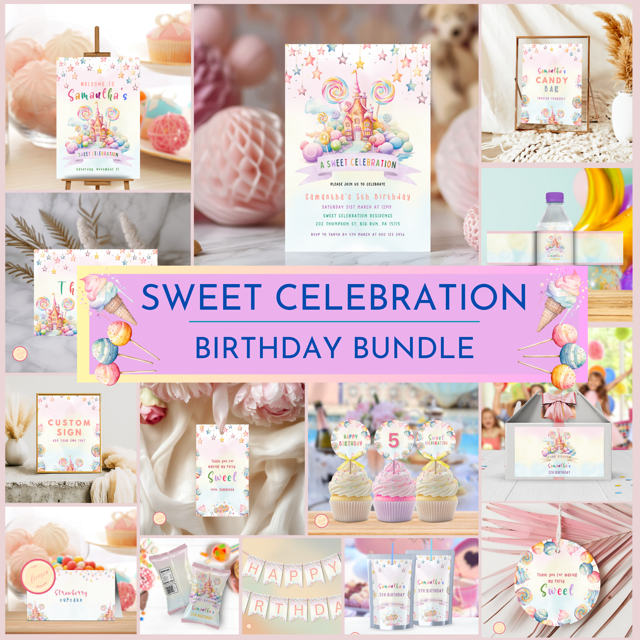 Sweets Birthday Party Template Bundle
