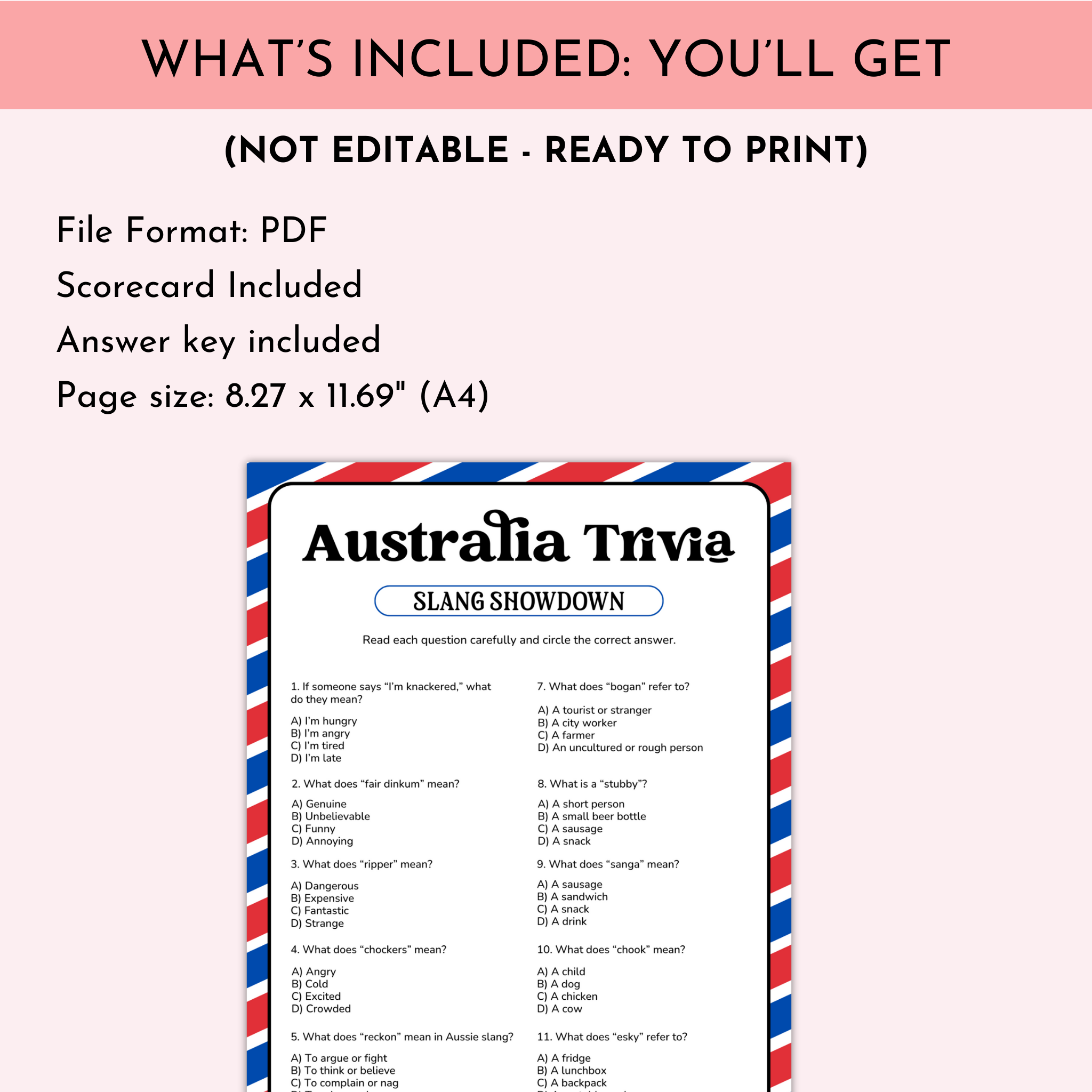 Australian Slang Trivia Game