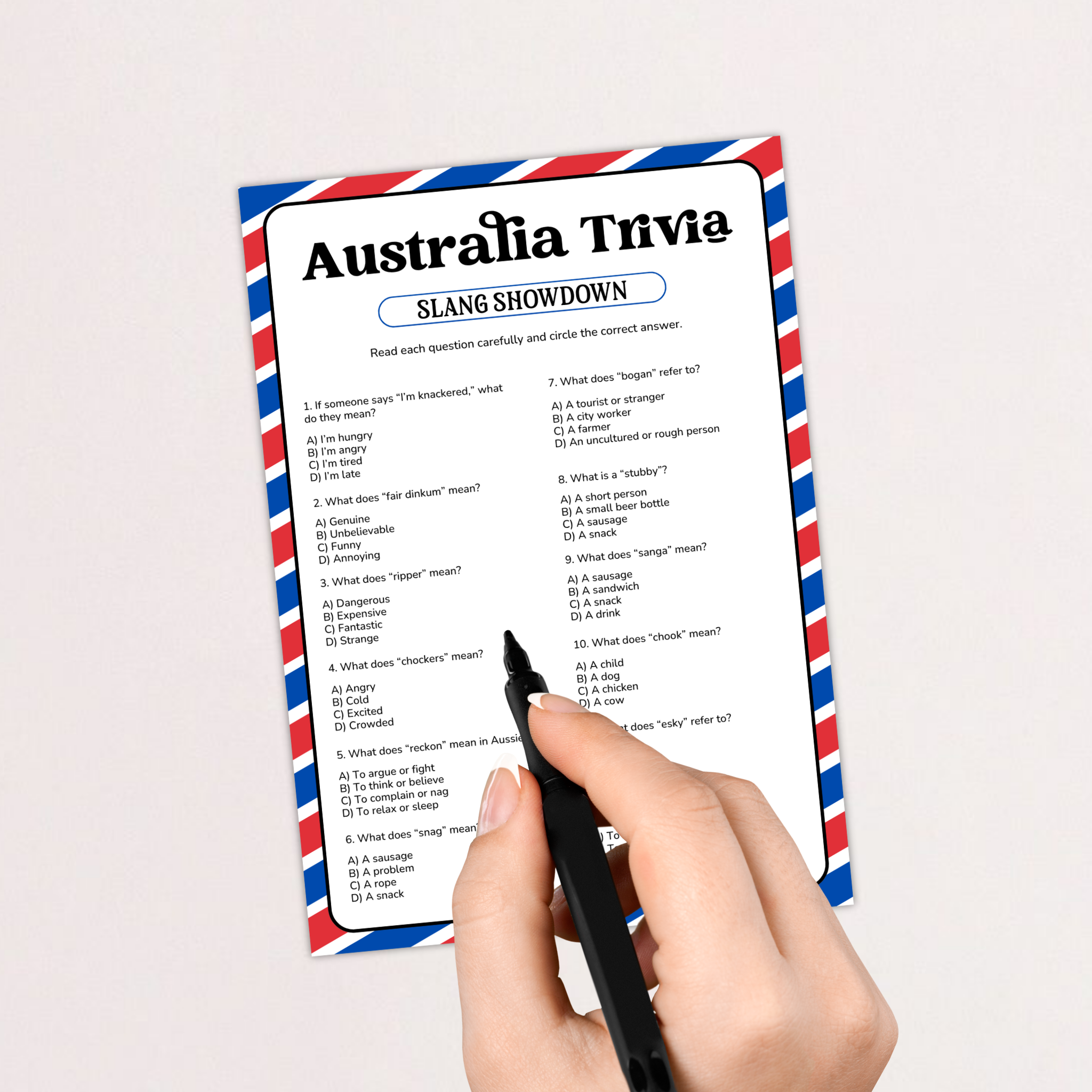 Australian Slang Trivia Game