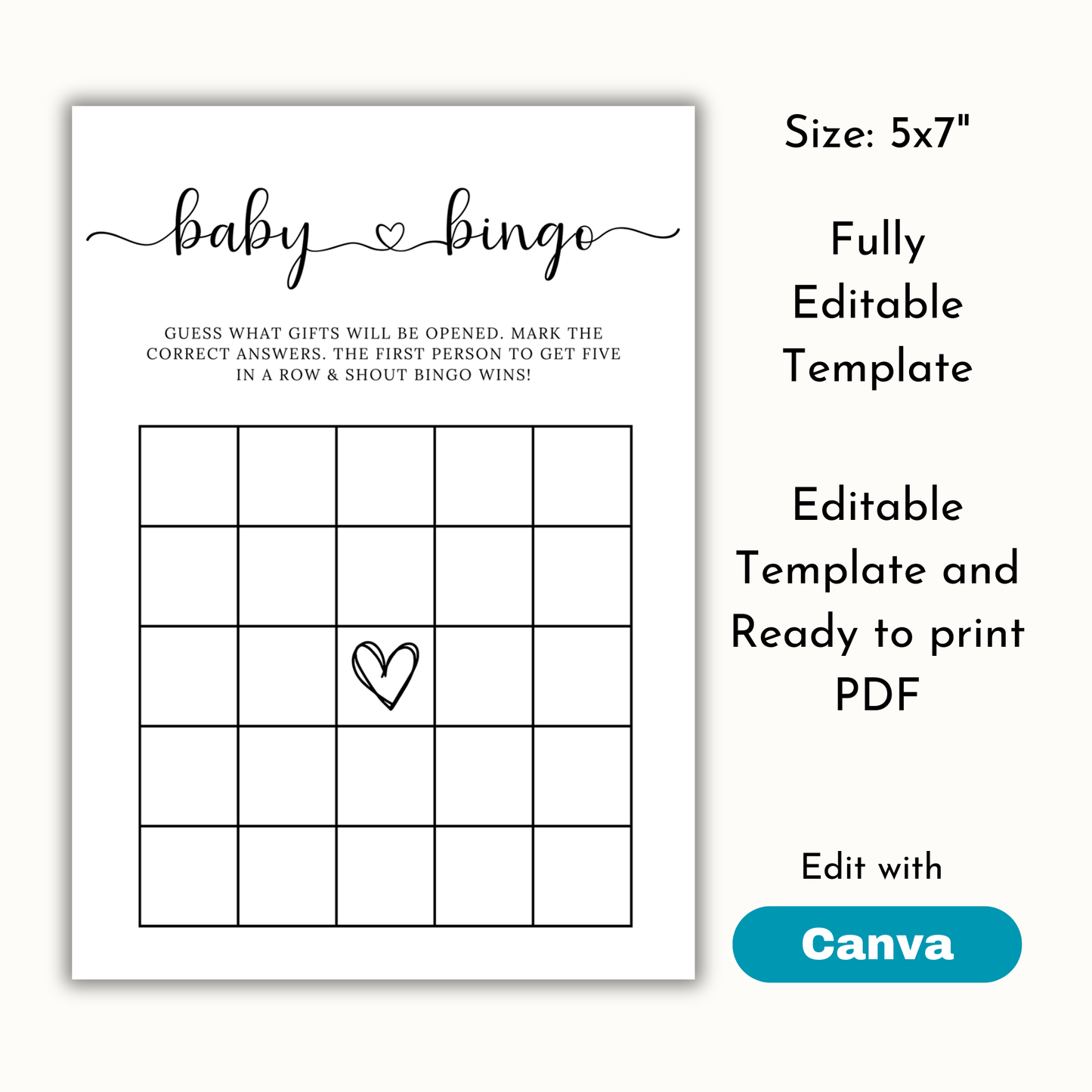 Baby Bingo Game Template