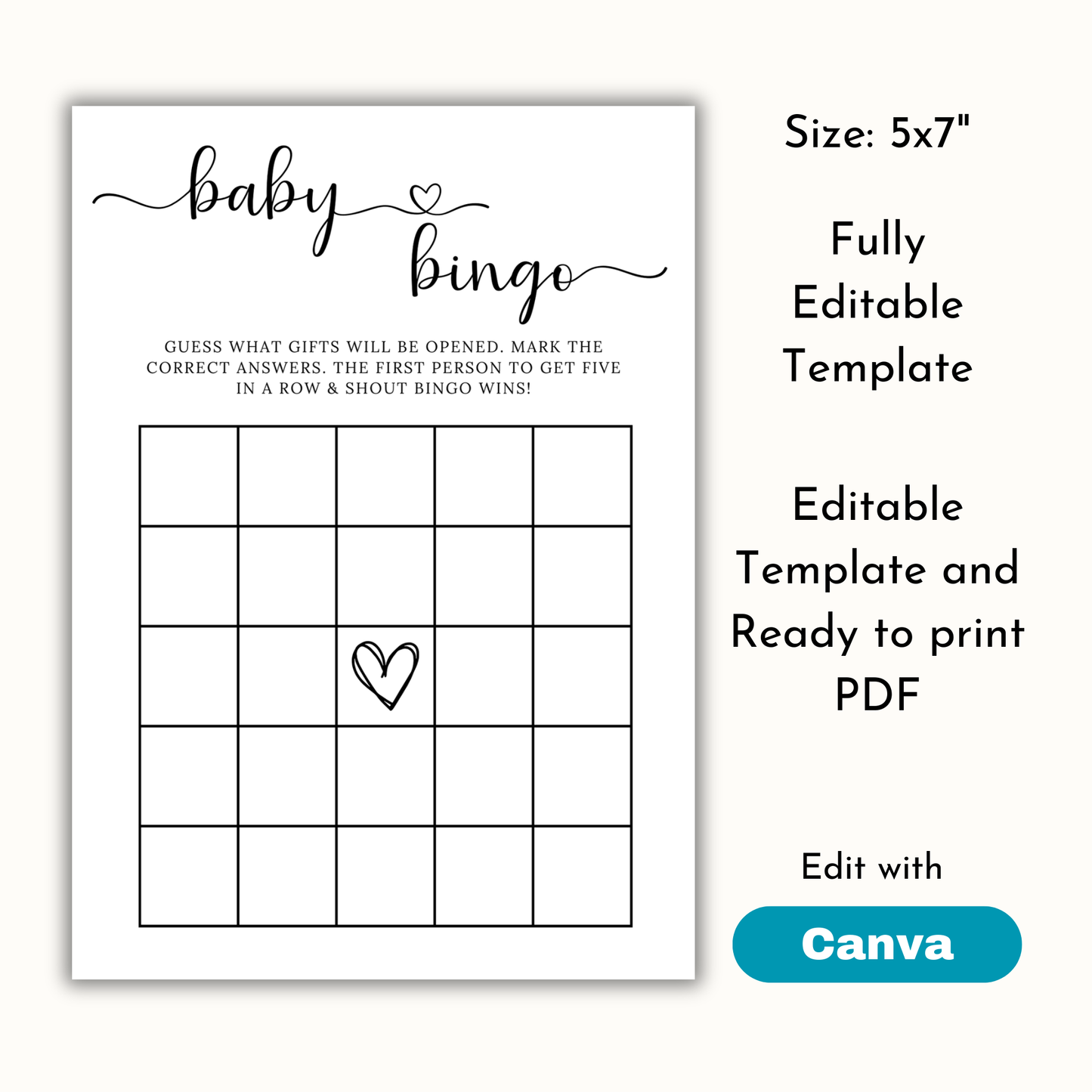 Baby Bingo Game Template