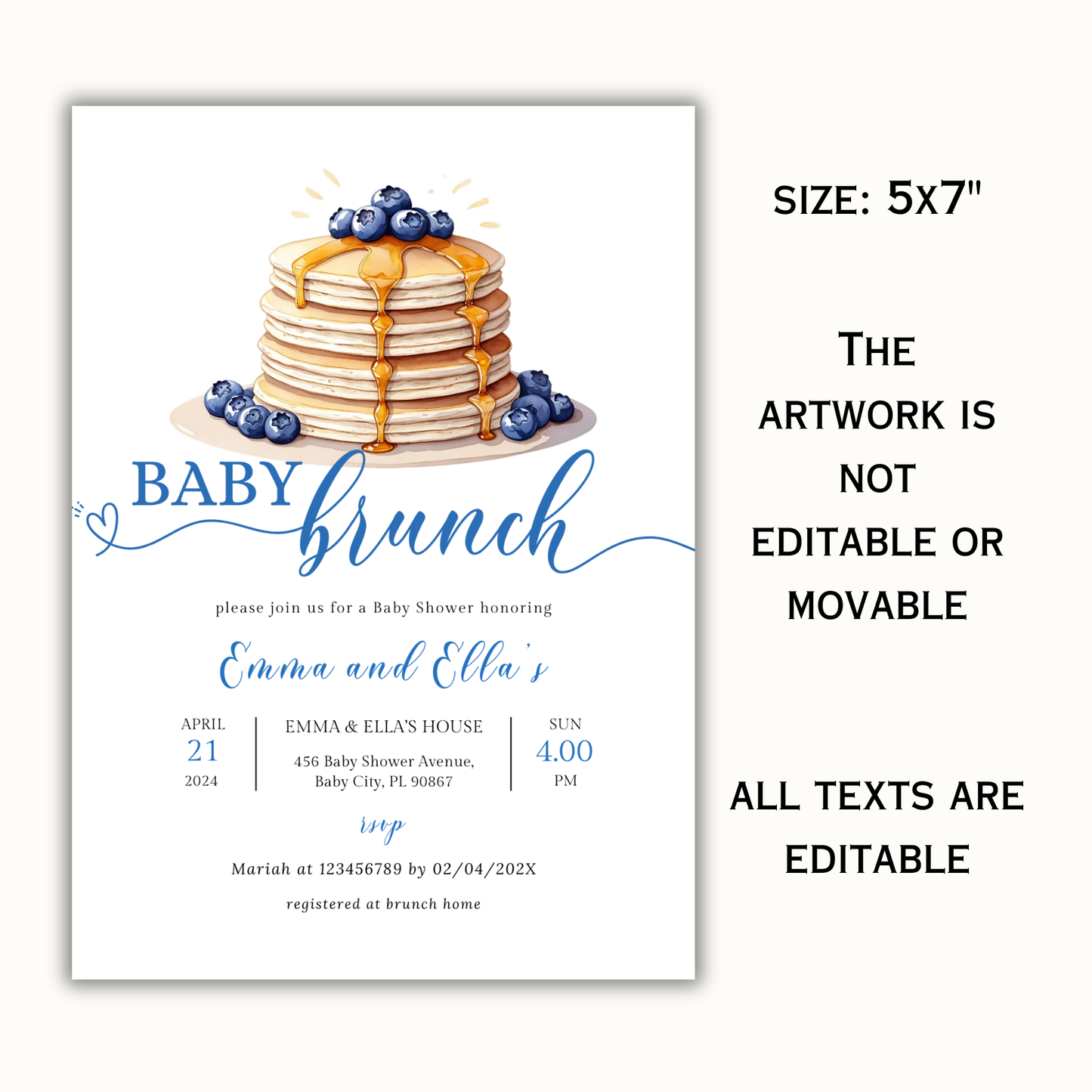 Baby Brunch Shower Invitation - Blueberry