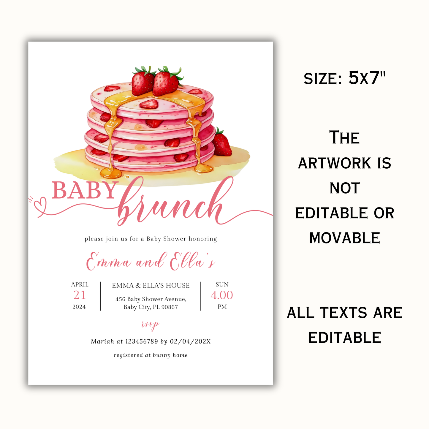 Baby Brunch Shower Invitation - Strawberry