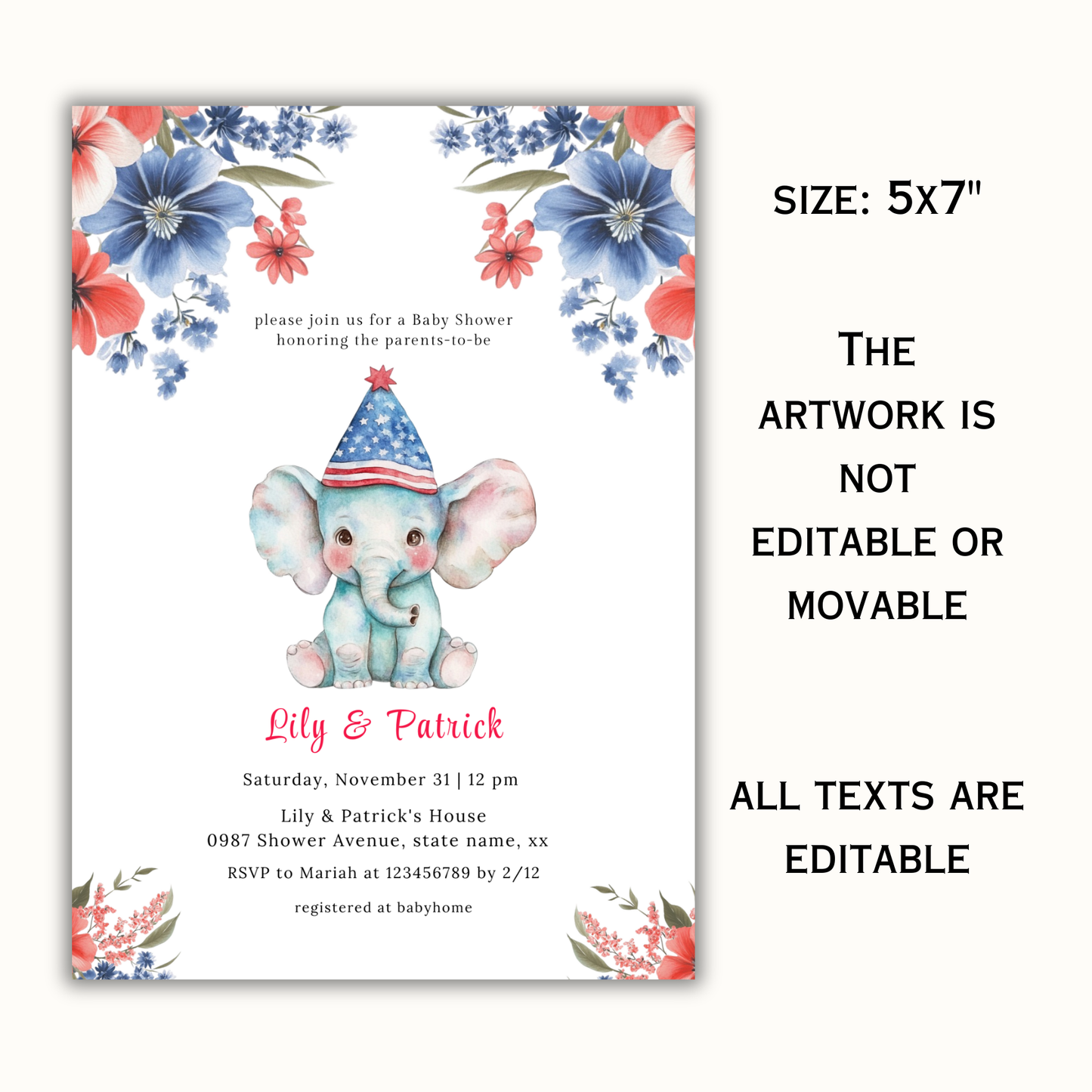 Patriotic Baby Shower Invitation Template