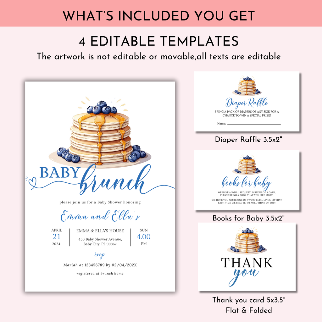 Baby Brunch Shower Invitation Bundle - Blueberry