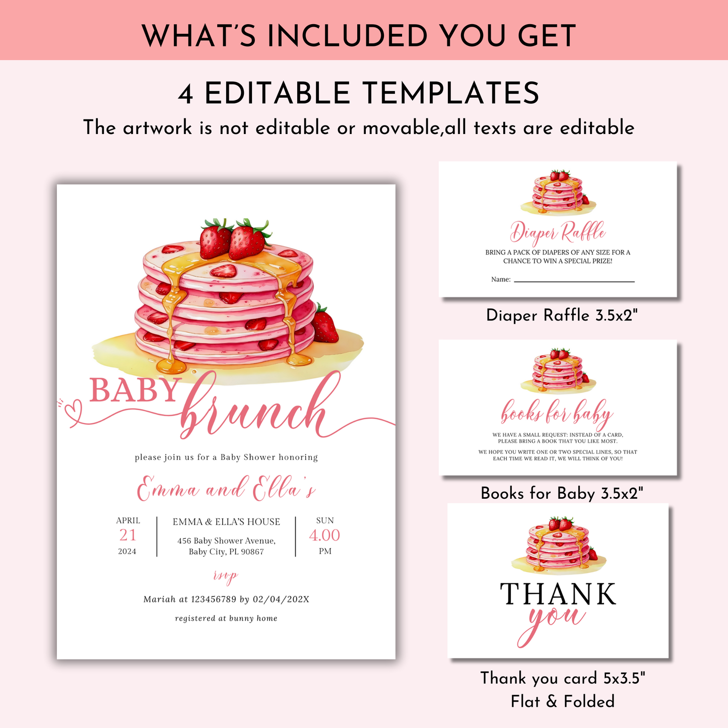 Baby Brunch Shower Invitation Bundle - Strawberry
