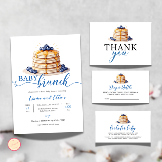 Baby Brunch Shower Invitation Bundle - Blueberry