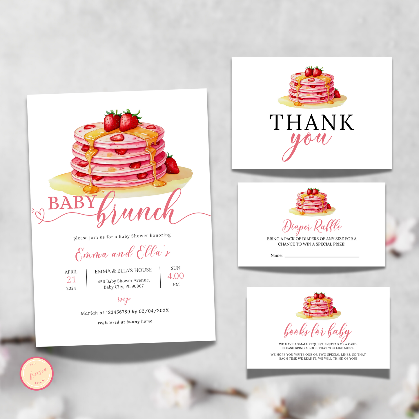 Baby Brunch Shower Invitation Bundle - Strawberry