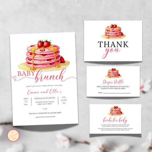 Baby Brunch Shower Invitation Bundle - Strawberry