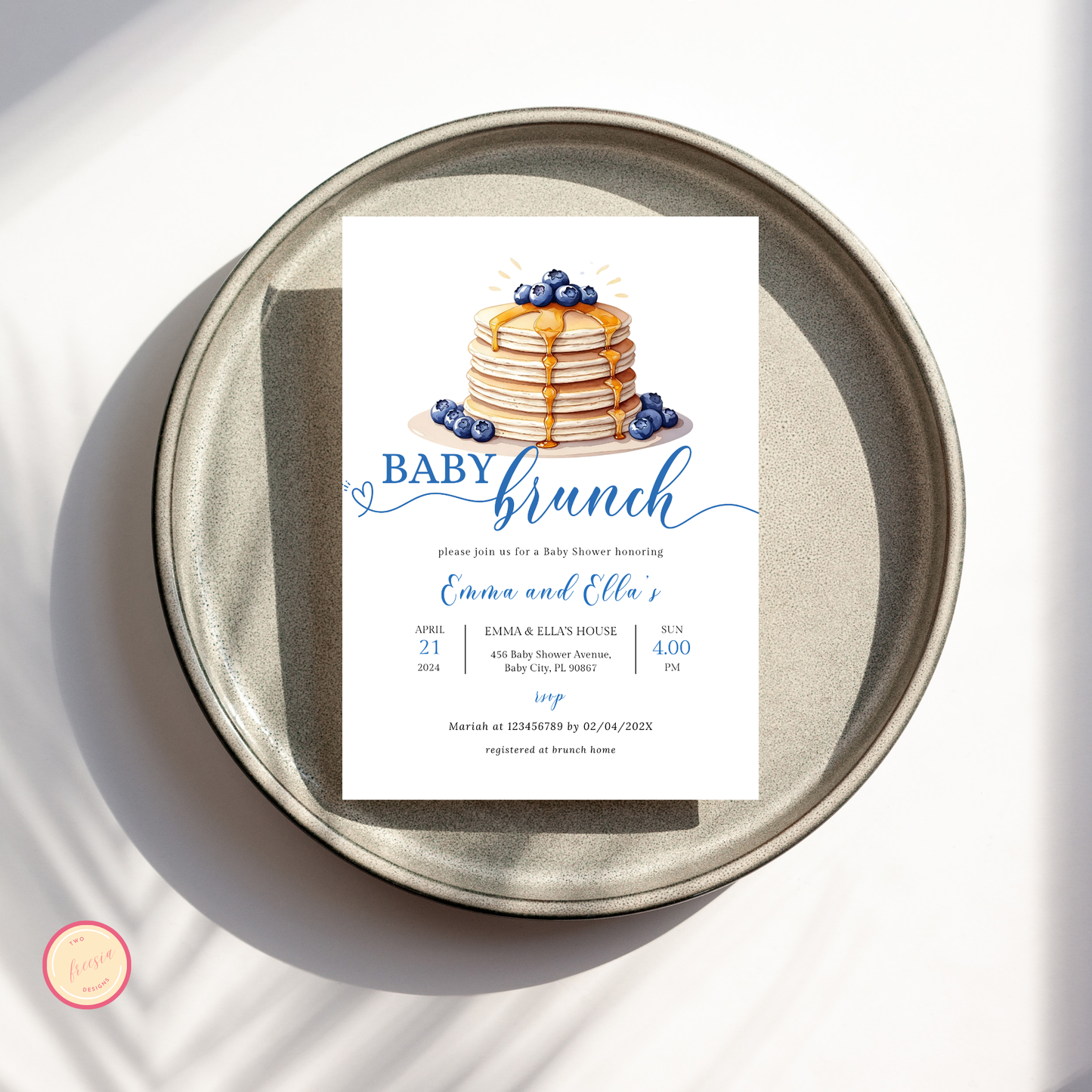 Baby Brunch Shower Invitation - Blueberry