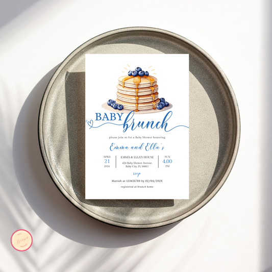 Baby Brunch Shower Invitation - Blueberry