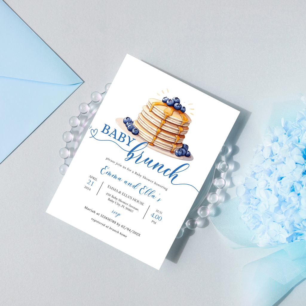 Baby Brunch Shower Invitation - Blueberry