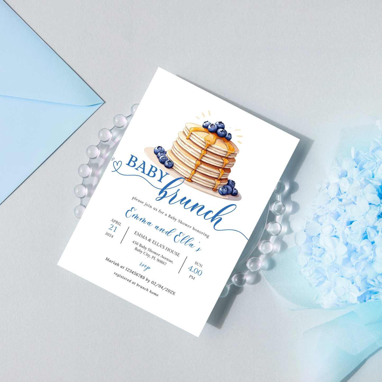Baby Brunch Shower Invitation - Blueberry
